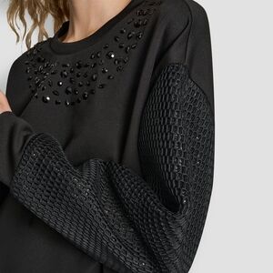 DKNY Black Mixed Media Bubble Crew Neck Sweater